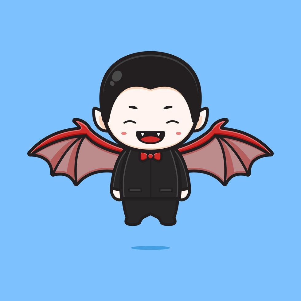 Drácula lindo con ilustración de icono de dibujos animados de ala de murciélago vector