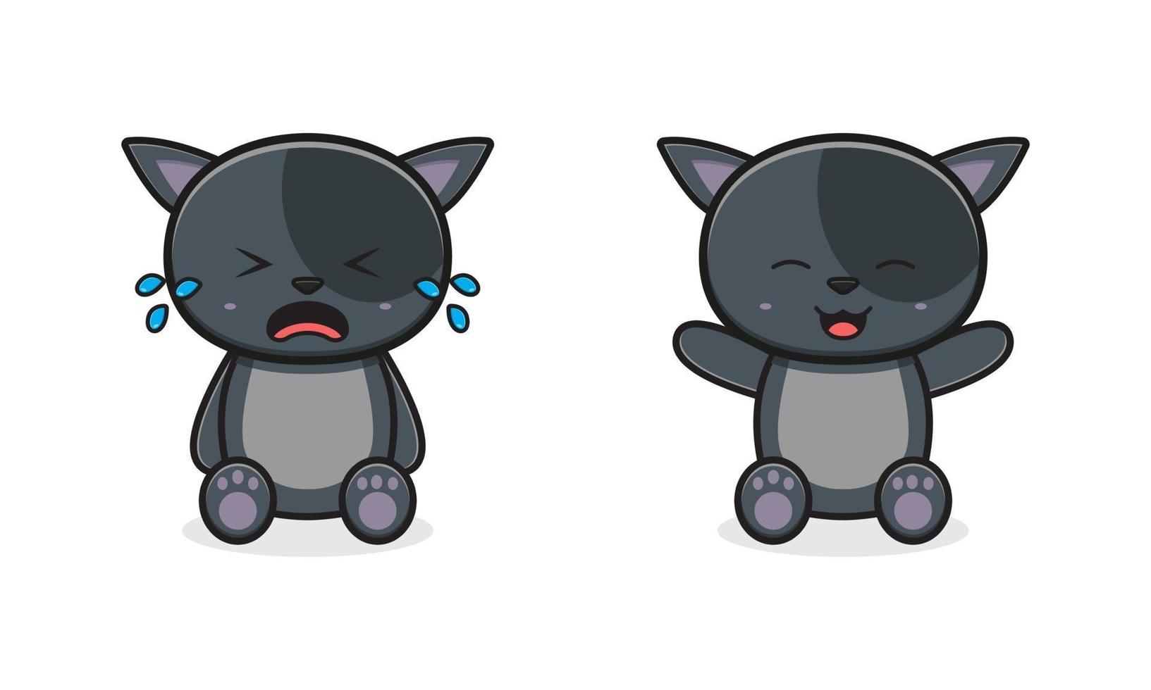 Cute cat cry and laugh cartoon icon illustration vector