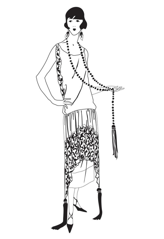 Retro cocktail fashion dressed woman 1920s 1930s Fashion party girl vector