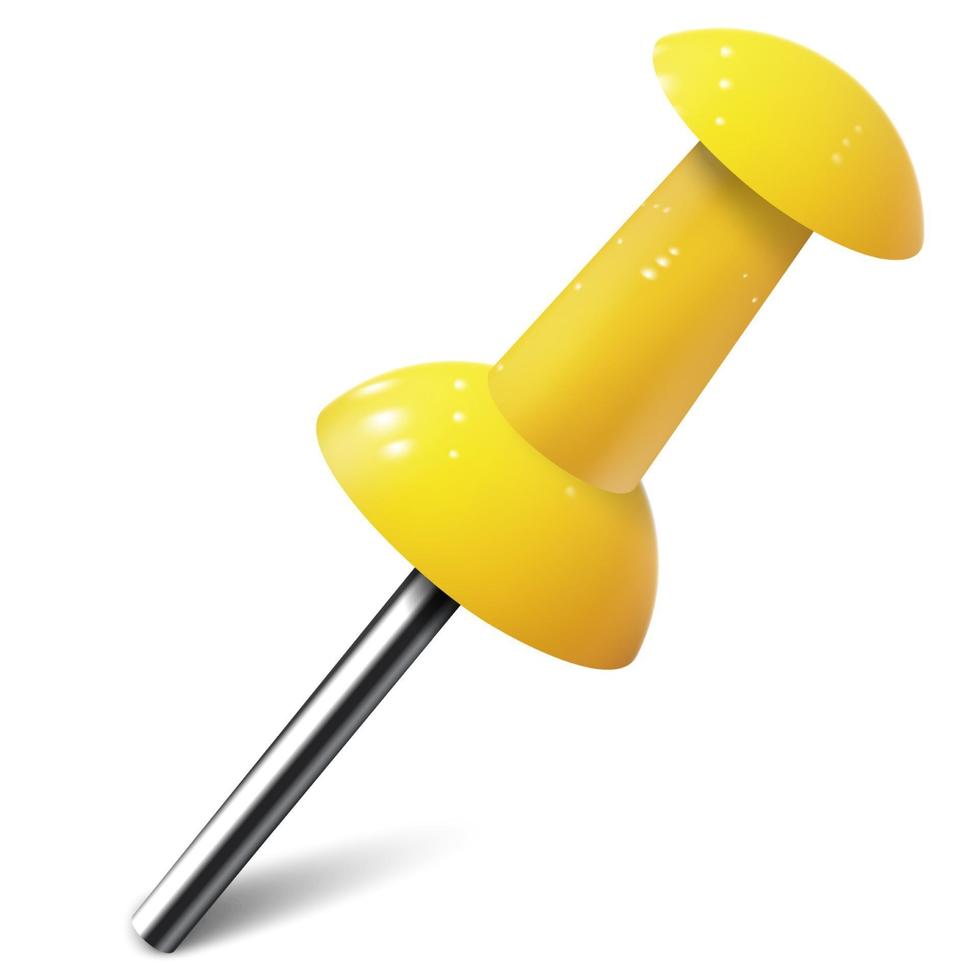 Realistic push pin in yellow color. Thumbtack vector