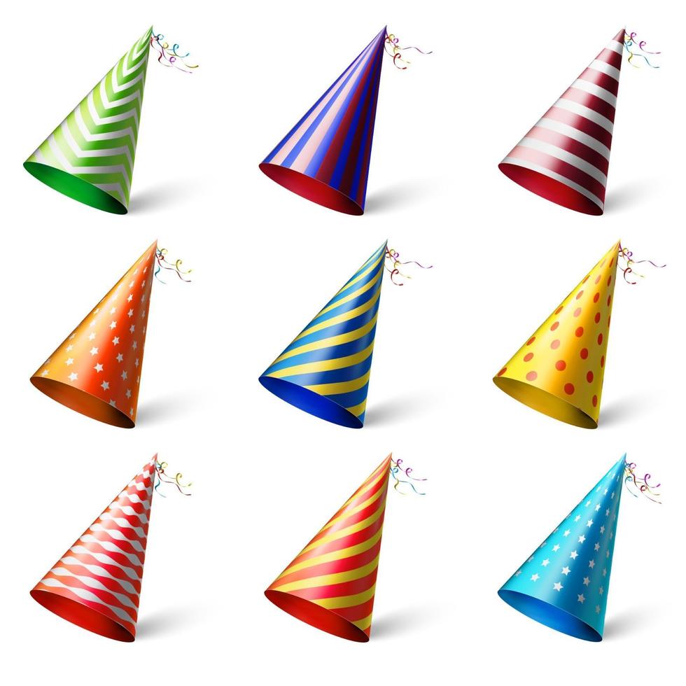 Realistic different festive headwear with various patterns vector