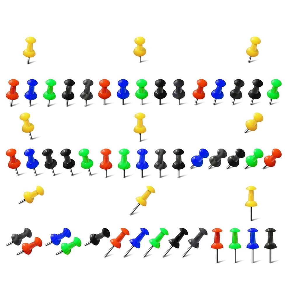 conjunto de chinchetas realistas en diferentes colores. chinchetas vector
