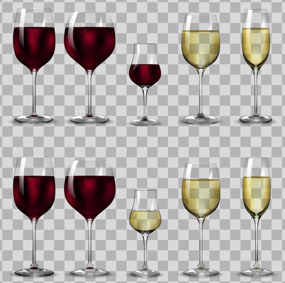 vasos llenos y vacíos para vino blanco y tinto. vector