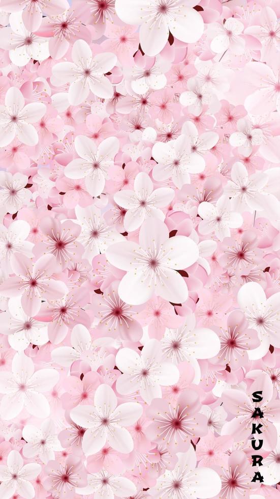 Blossoming pink sakura flowers background. Beautiful print vector