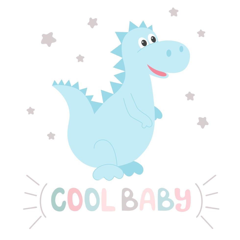 Dinosaur and hand lettering cool baby postcard vector