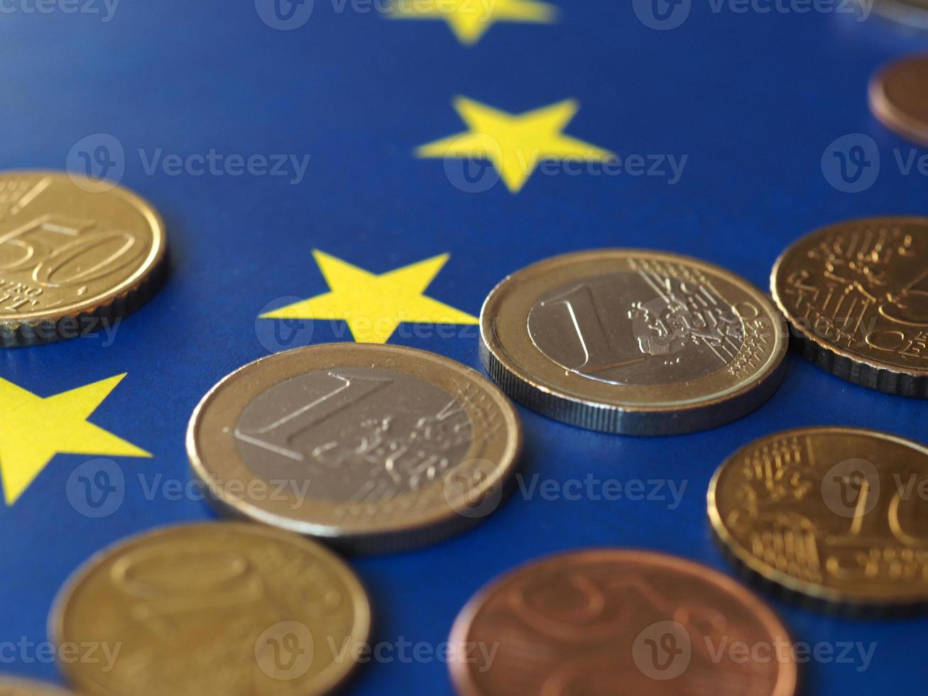Euro coins, European Union, over flag photo