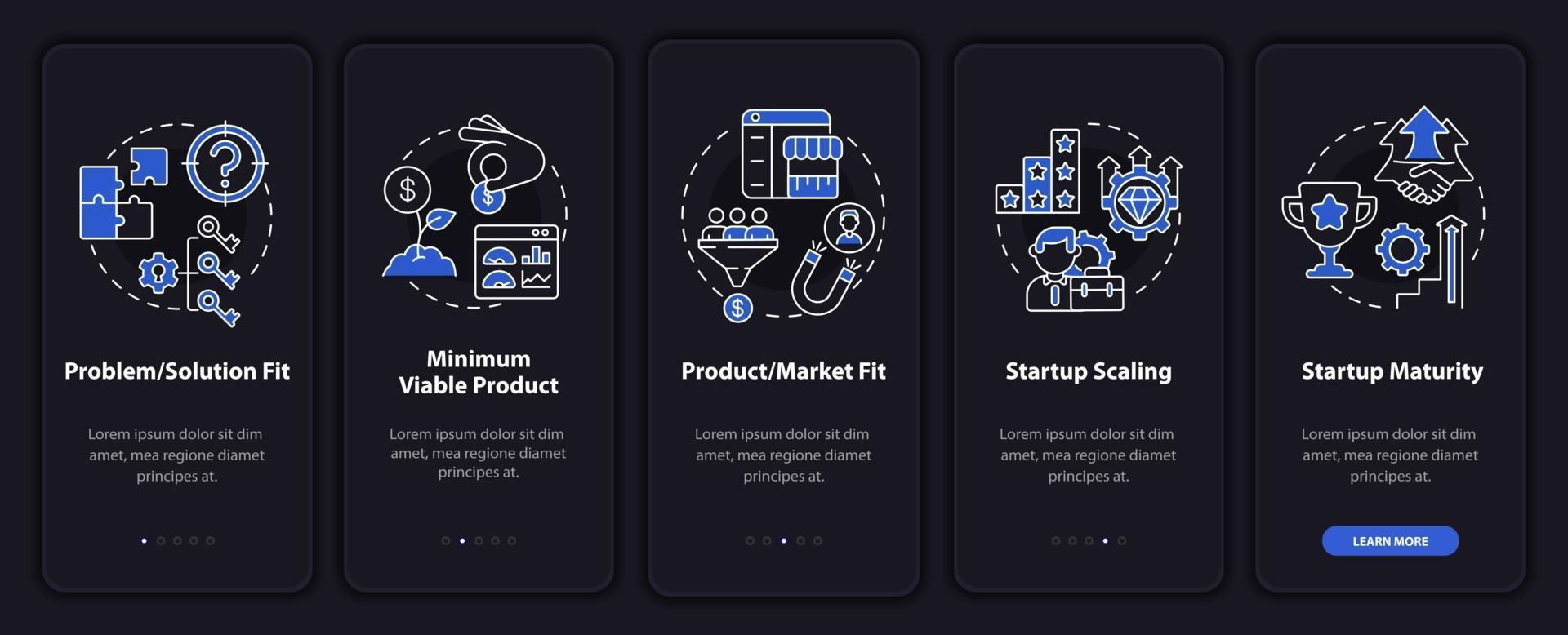 Startup lifecycle dark onboarding mobile app page screen vector