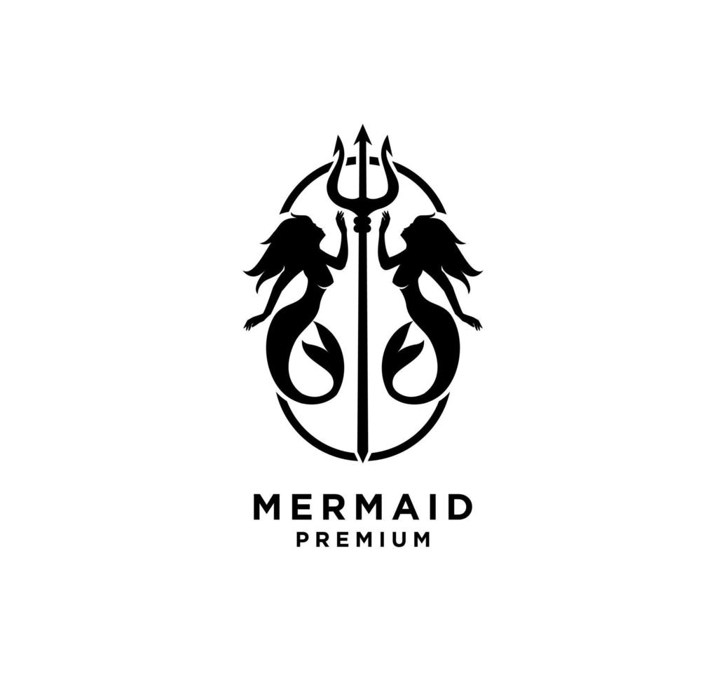 Mermaid with neptune trident logo icon design illustration vector