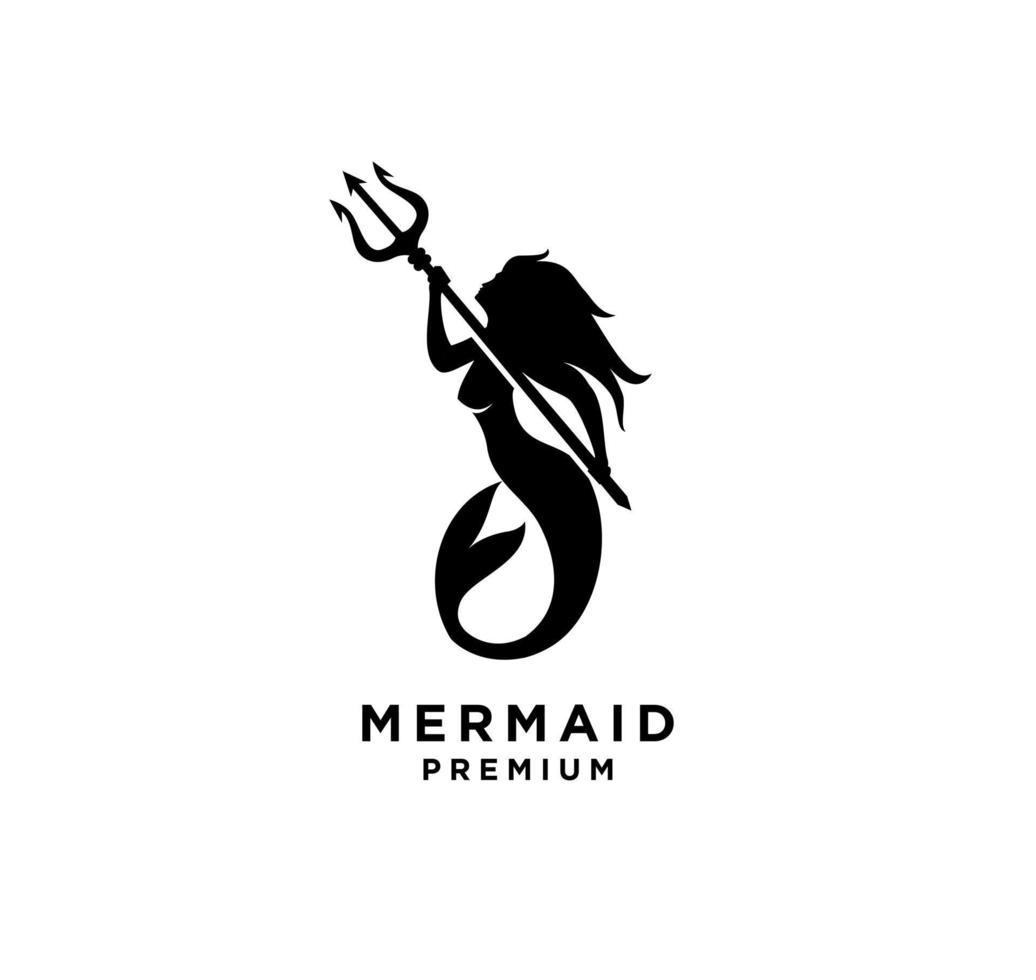 Mermaid with neptune trident logo icon design illustration vector