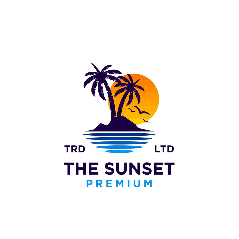 Ilustración de diseño de logotipo de playa puesta de sol vector