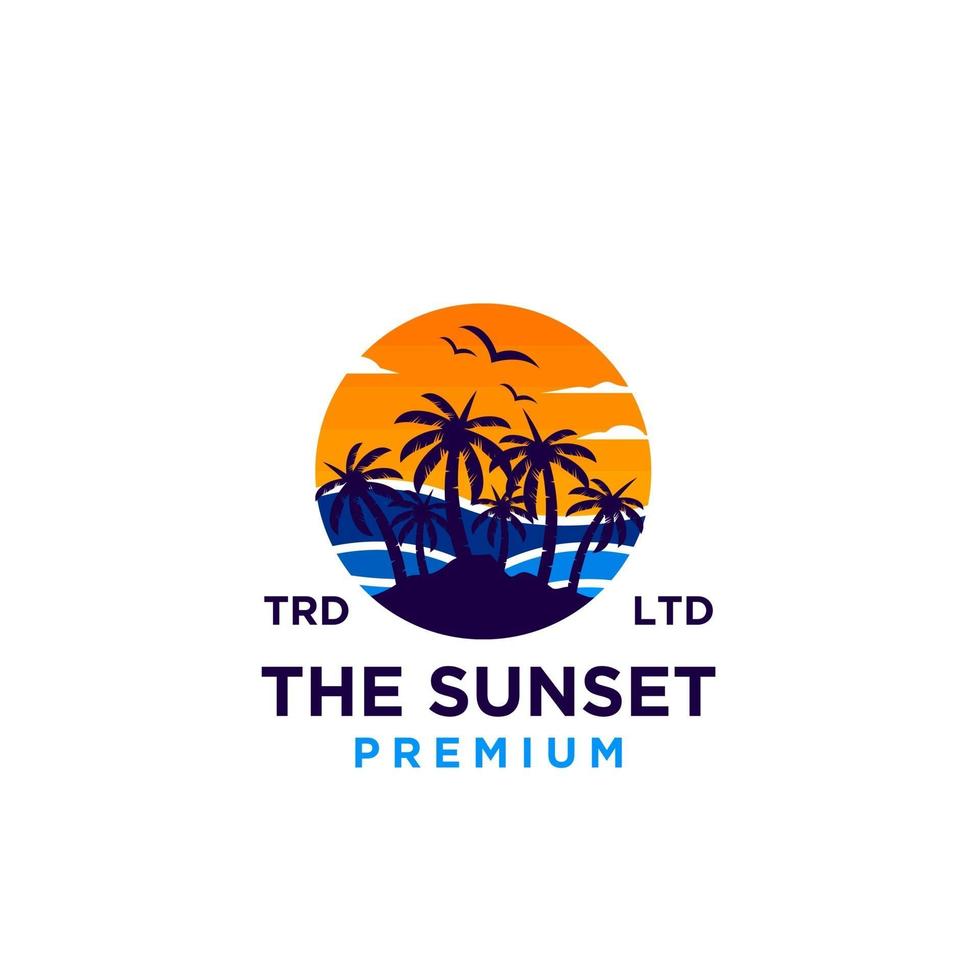 Sunset beach logo design illustration vector