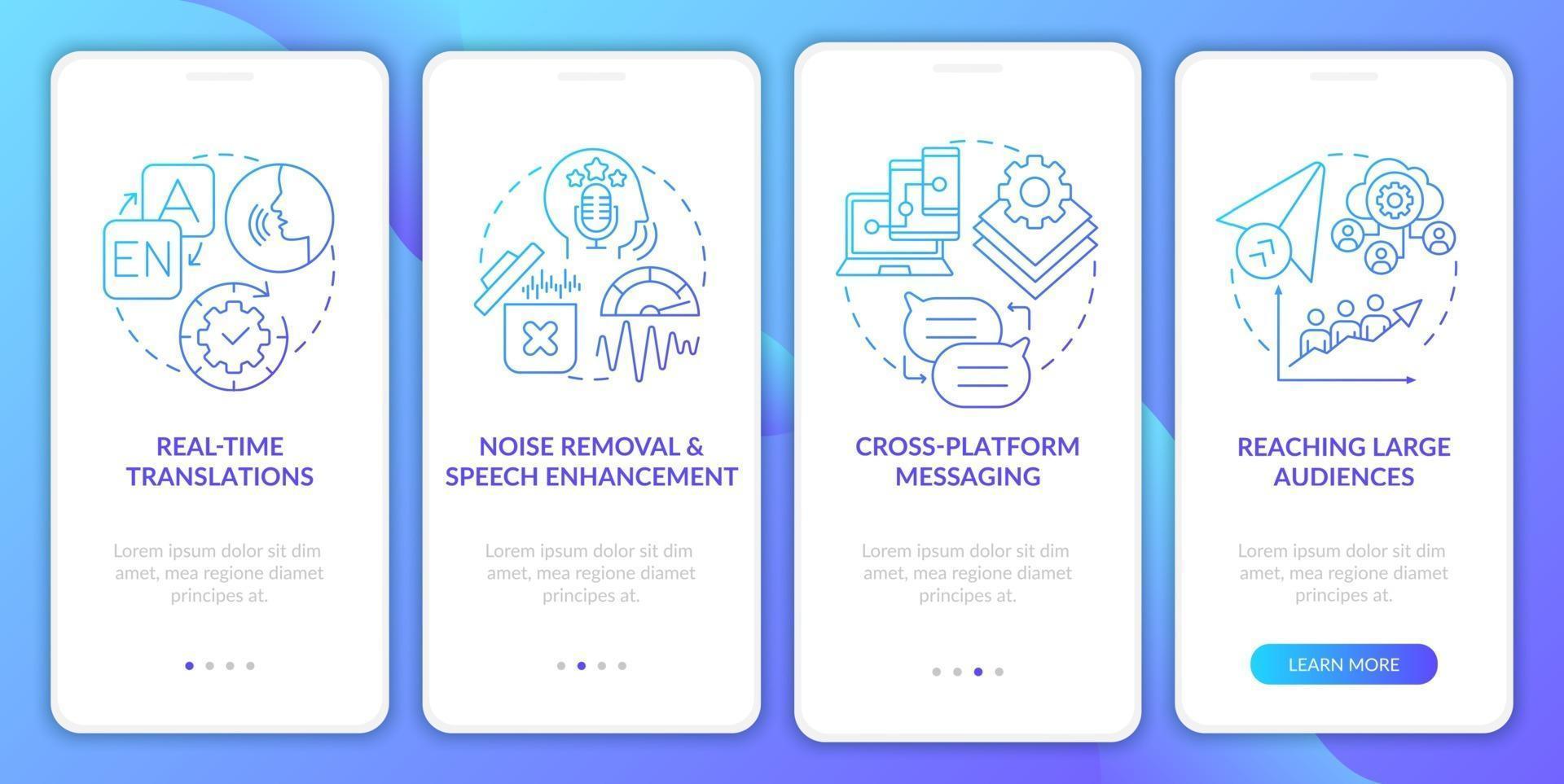 IM advanced feature blue gradient onboarding mobile app page screen vector