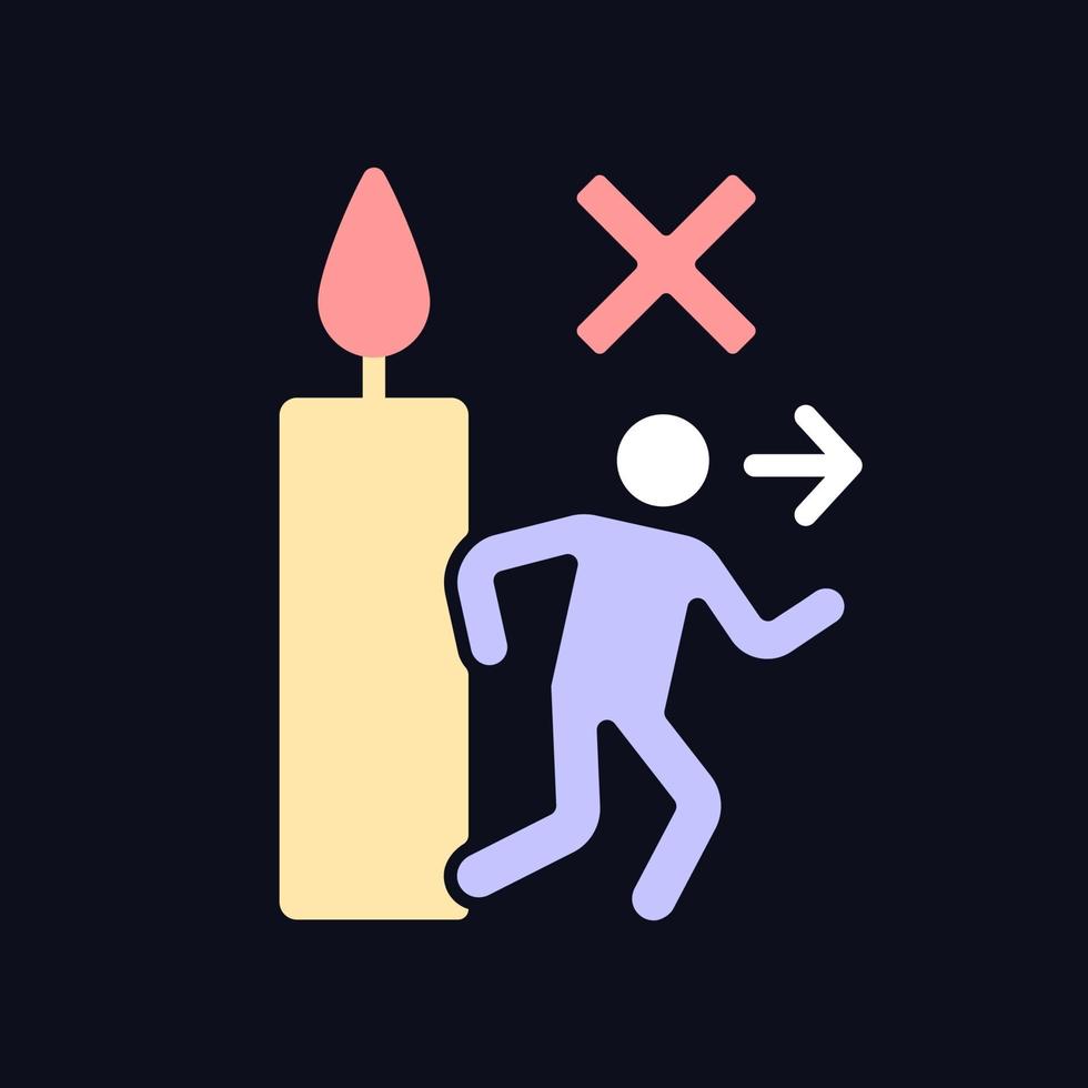 Never leave burning candle RGB color manual label icon for dark theme vector