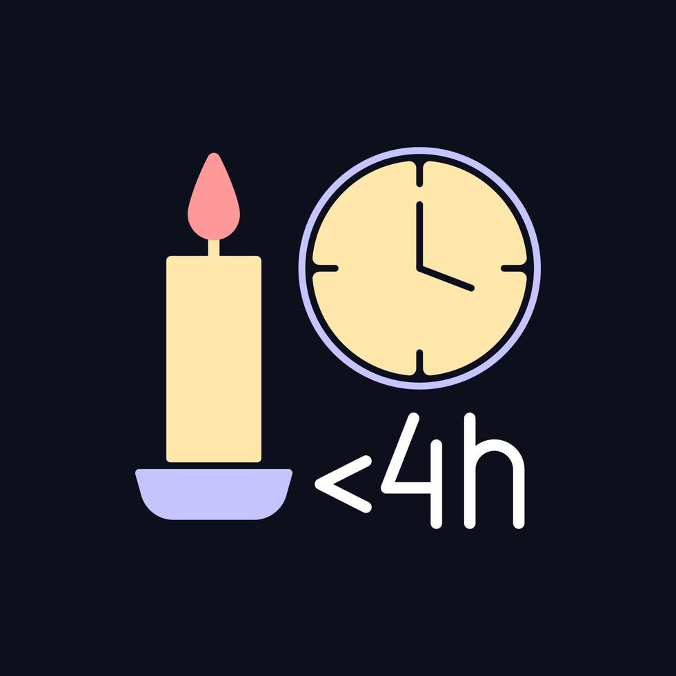 Candle burn time limit RGB color manual label icon for dark theme vector