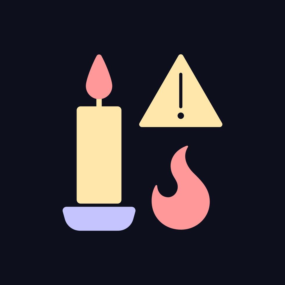 peligro de incendio de velas icono de etiqueta manual de color rgb para tema oscuro vector