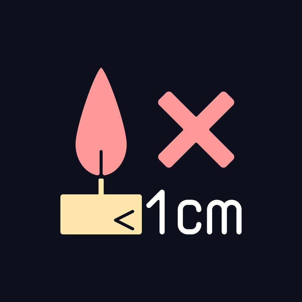 Burning candles correctly RGB color manual label icon for dark theme vector