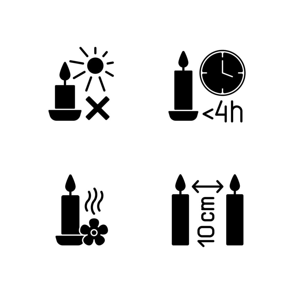 Etiqueta de advertencia de velas iconos de etiqueta manual de glifo negro en espacio en blanco vector