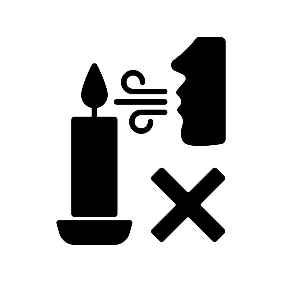 Never blow out candle flame black glyph manual label icon vector