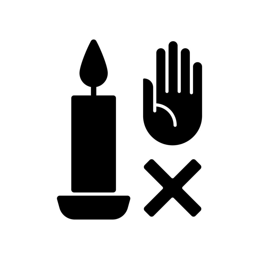 Never touch burning candle black glyph manual label icon vector