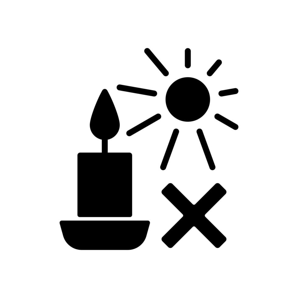 proteger velas de la luz solar directa icono de etiqueta manual de glifo negro vector