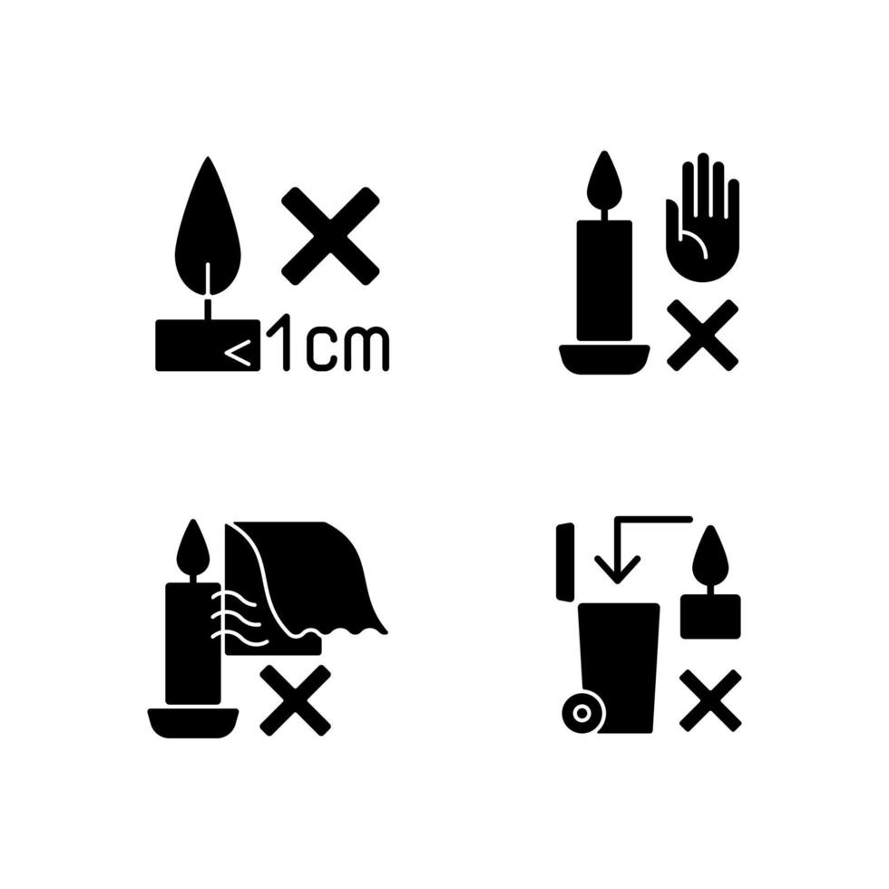 Safety label for handmade candles black glyph manual label icons set vector