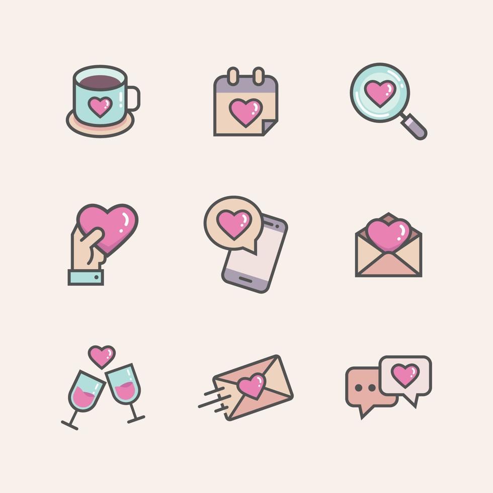 conjunto de icono de línea de amor vector