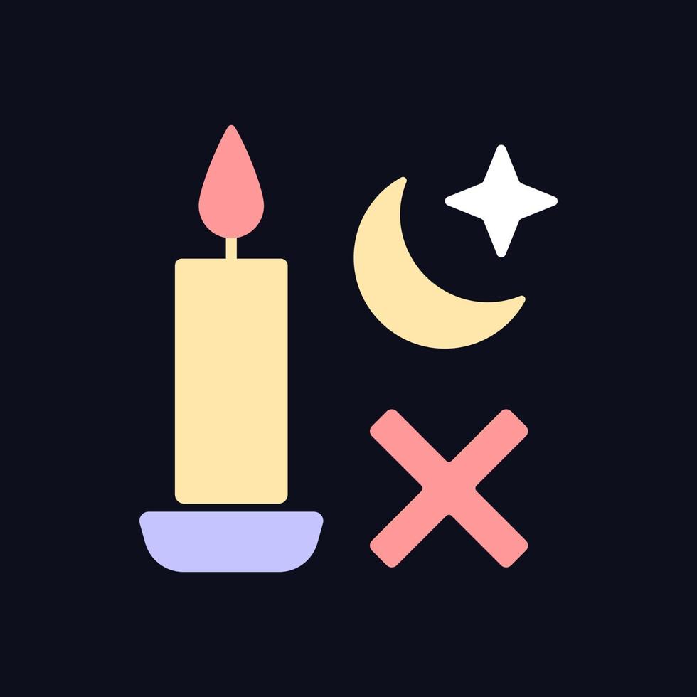 nunca use velas mientras duerme icono de etiqueta de color rgb para tema oscuro vector