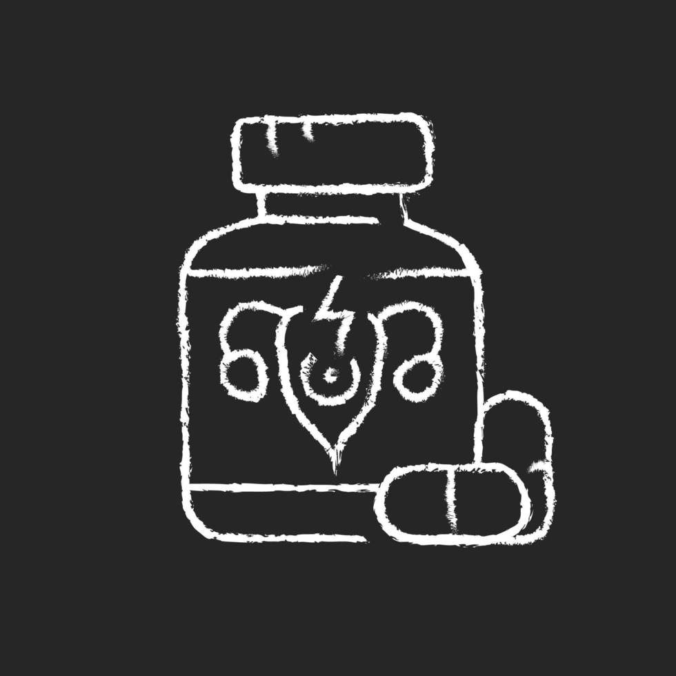 Pills for period cramps chalk white icon on dark background vector