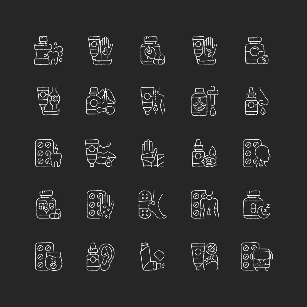 Medical treatment chalk white icons set on dark background vector