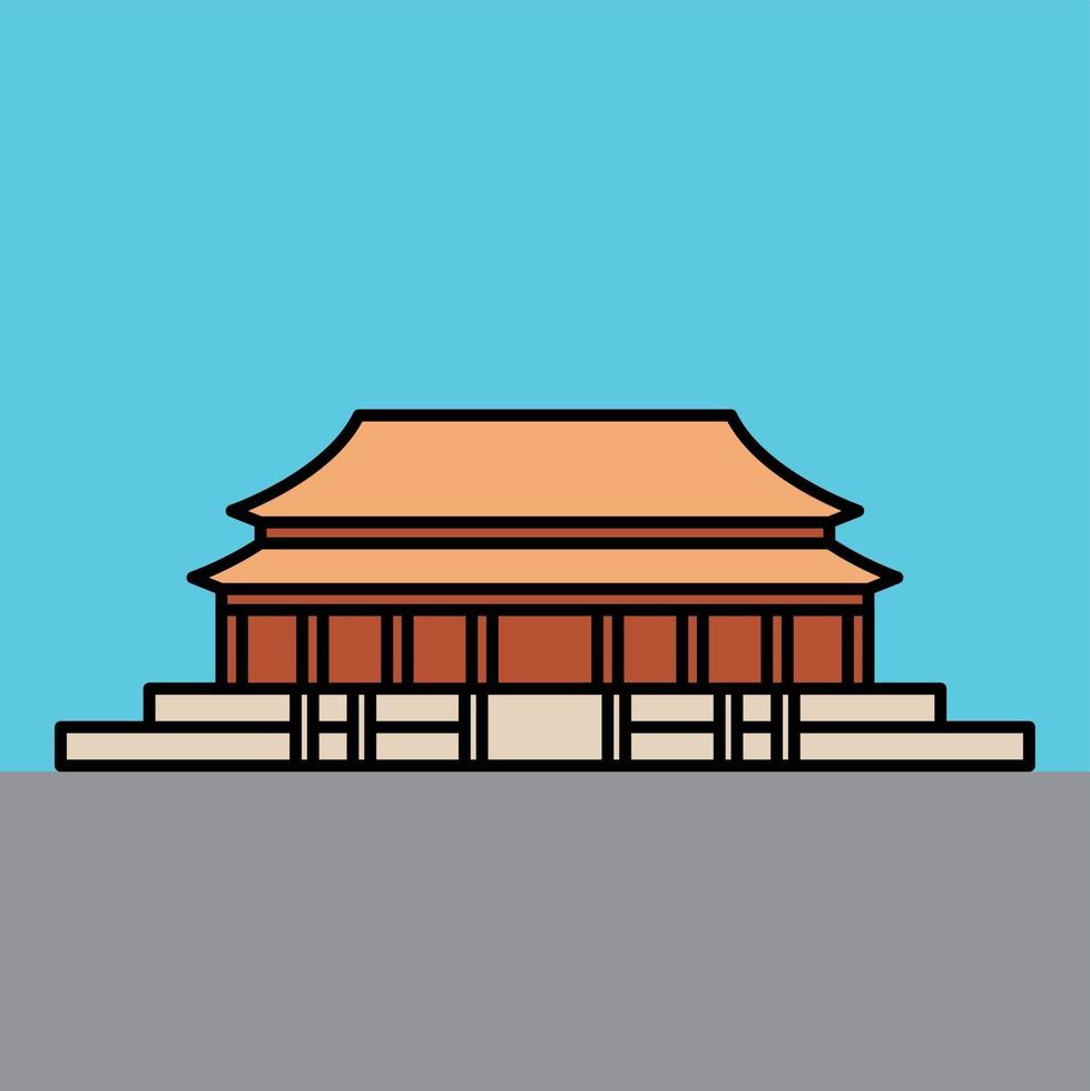 outline simplicity drawing of forbidden city landmark vector