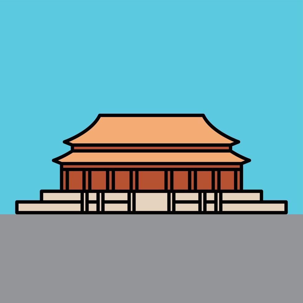 outline simplicity drawing of forbidden city landmark vector