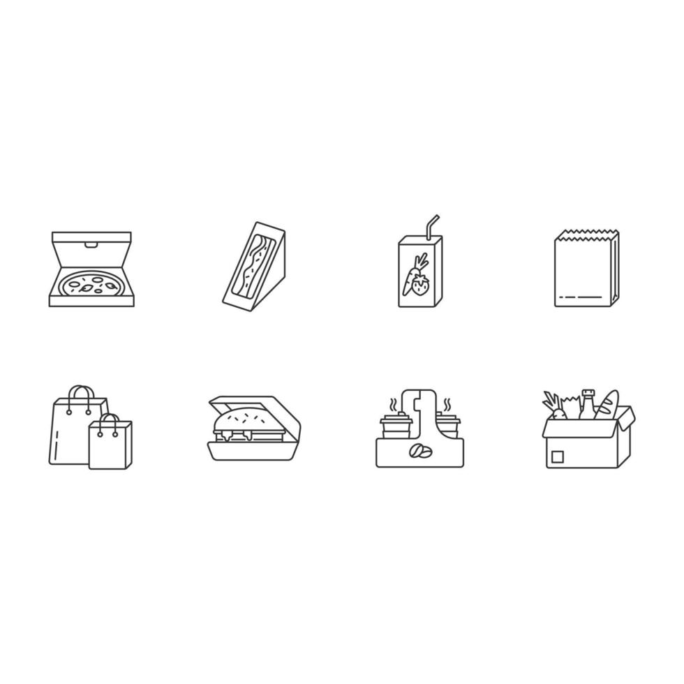 Takeaway food pixel perfect linear icons set vector