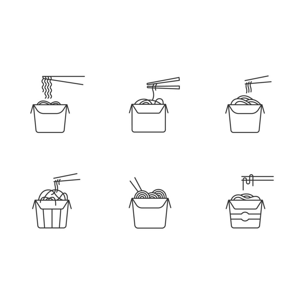 Take away noodles pixel perfect linear icons set vector