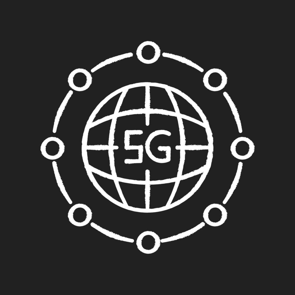 5G global standard chalk white icon on black background vector