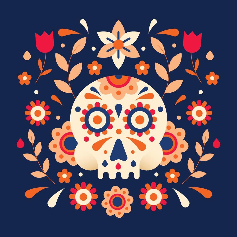 concepto del día de los muertos con calavera floral vector