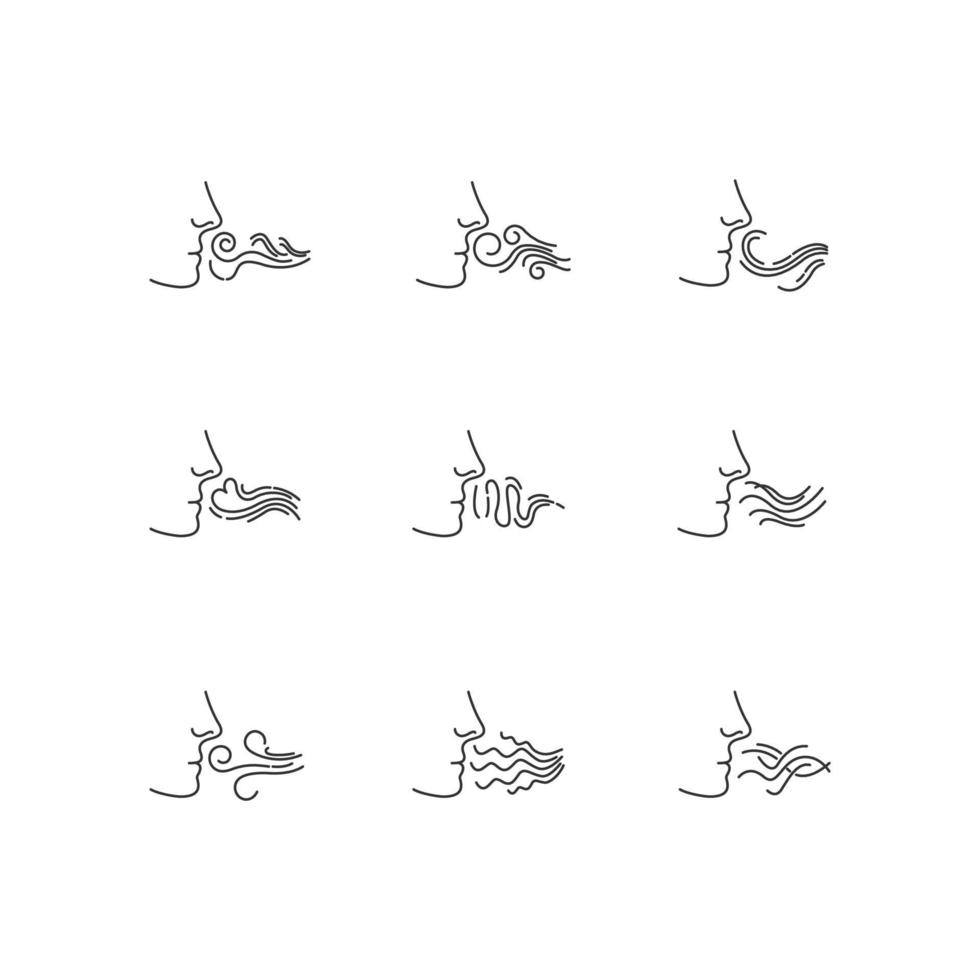 Nose smelling scent pixel perfect linear icons set vector