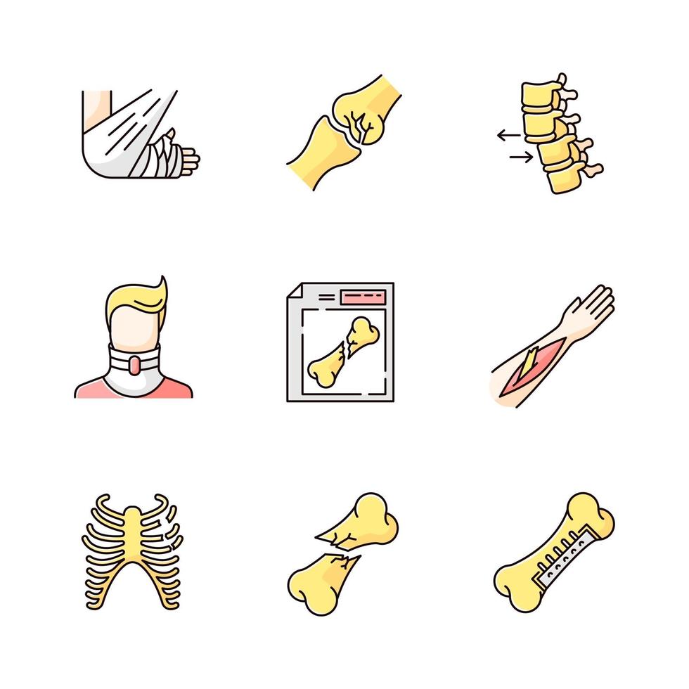 Bone fractures RGB color icons set vector