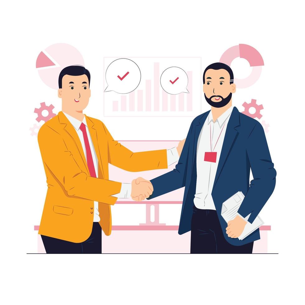 Business deal, two business partners handshaking concept illustration vector