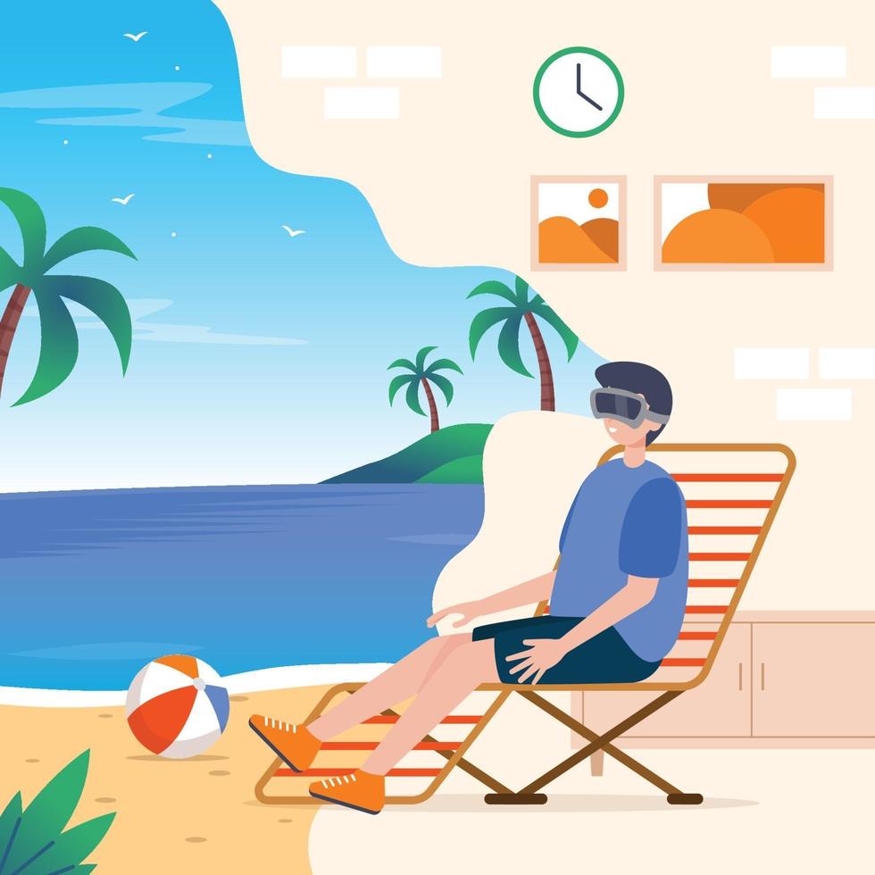 VR Tourism to The Beach Concept vector