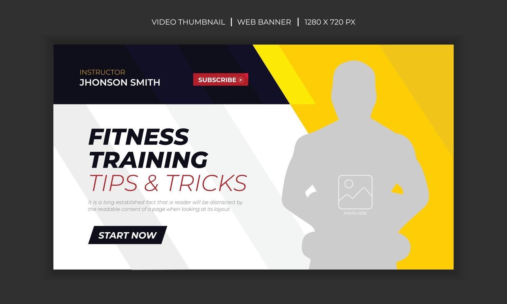 entrenamiento ejercicio gimnasio fitness banner web y miniatura de video vector