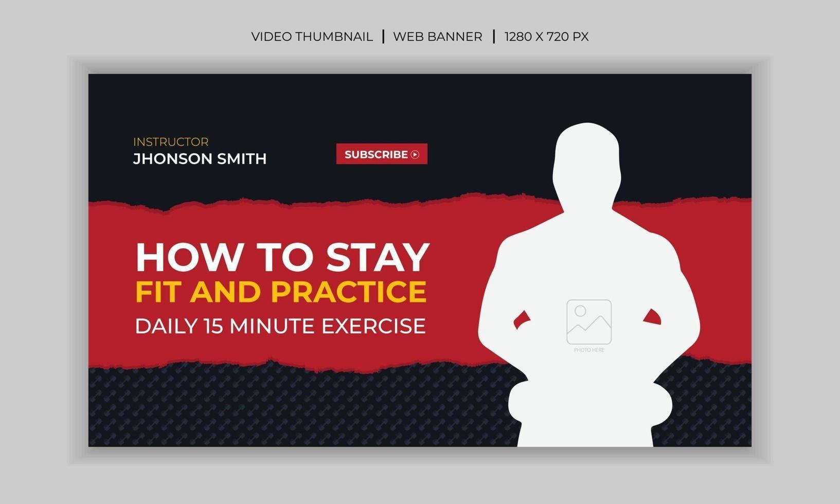 Fitness gym web banner and video thumbnail template design vector
