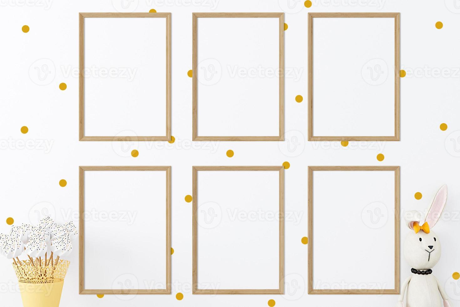 Childrens autumn mockup with six wood frames A4 - 194 photo