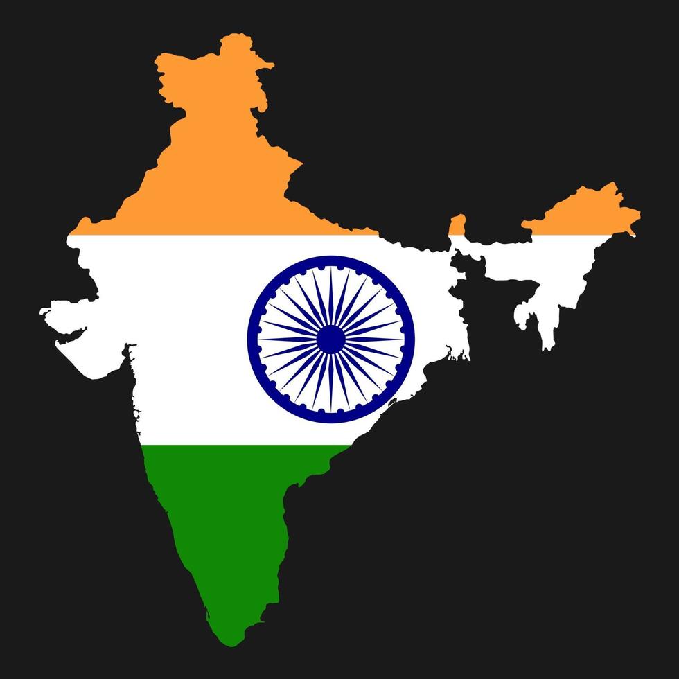 India map silhouette with flag on black background vector