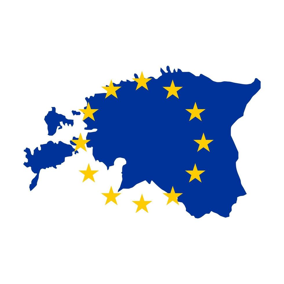 Mapa de Estonia con la bandera de la Unión Europea aislado sobre fondo blanco. vector