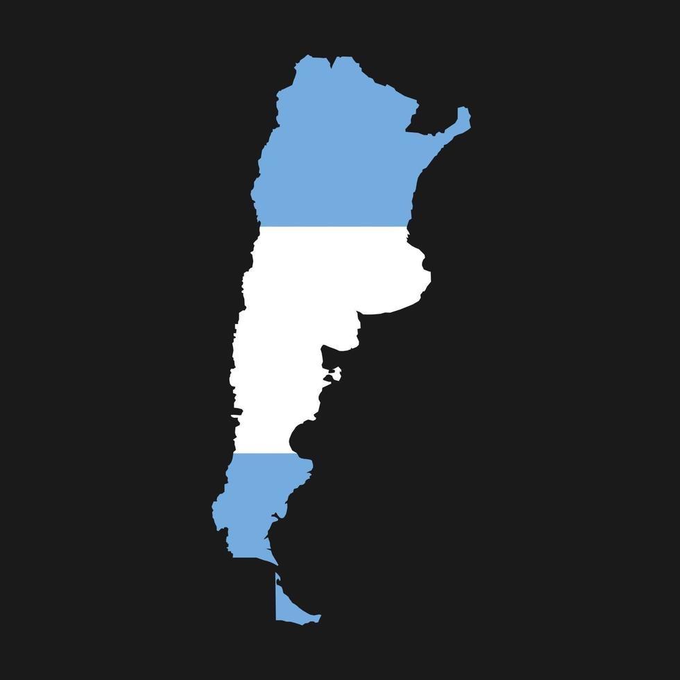 Argentina mapa silueta con bandera sobre fondo negro vector