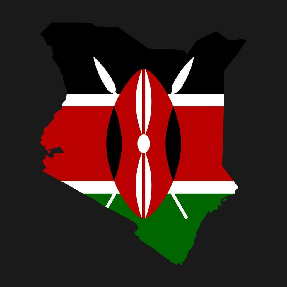 Kenya map silhouette with flag on black background vector