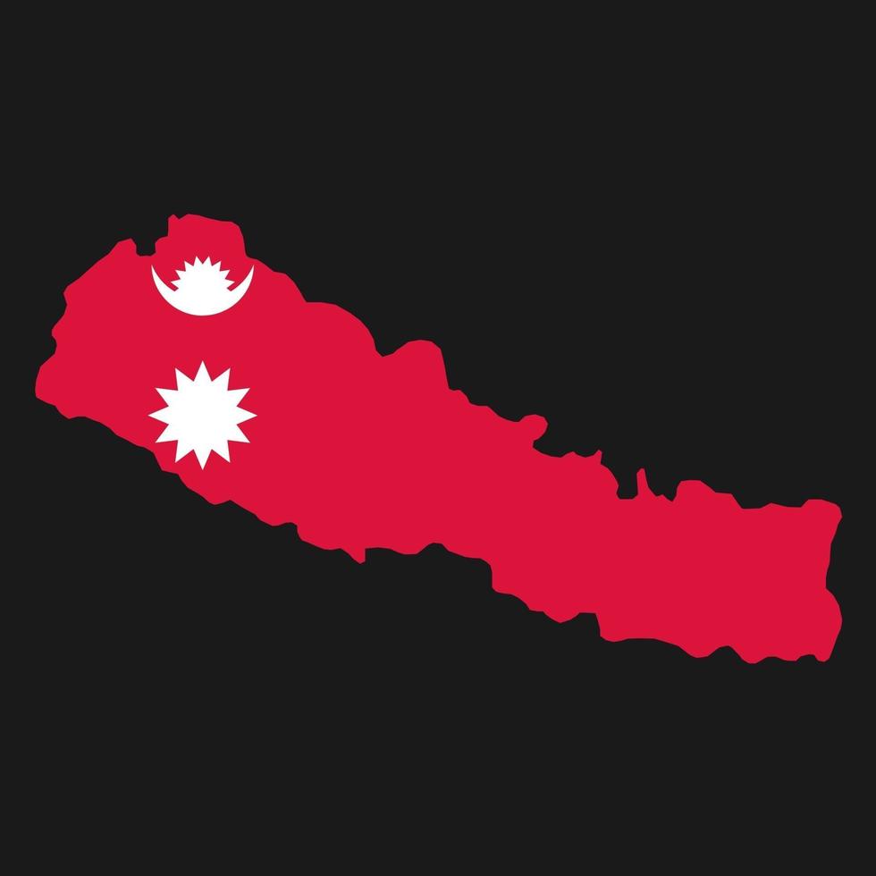 Mapa de Nepal silueta con bandera sobre fondo negro vector