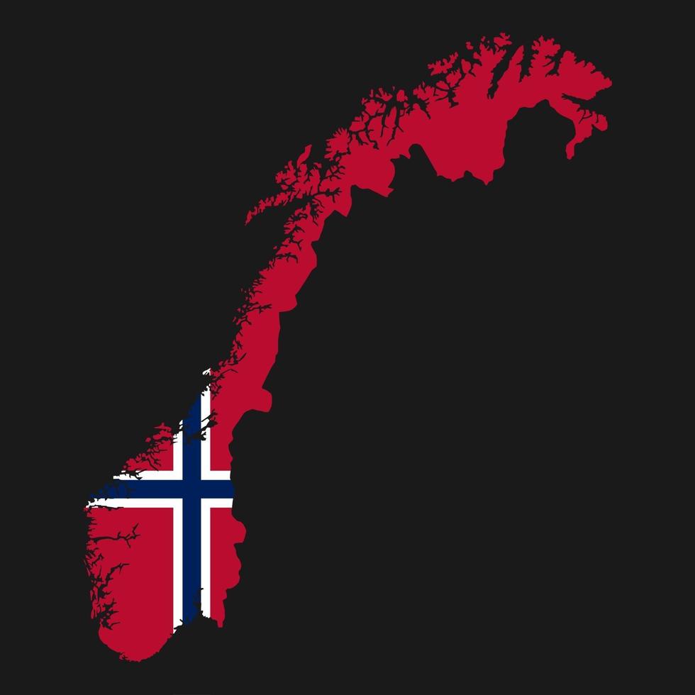 Noruega mapa silueta con bandera sobre fondo negro vector