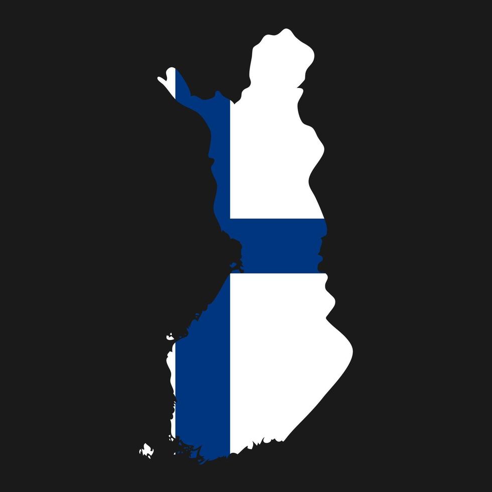 Finlandia mapa silueta con bandera sobre fondo negro vector