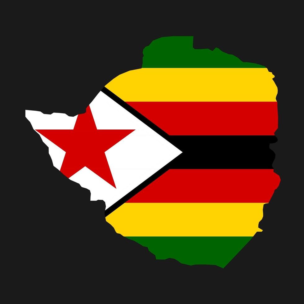 Silueta de mapa de Zimbabwe con bandera sobre fondo negro vector